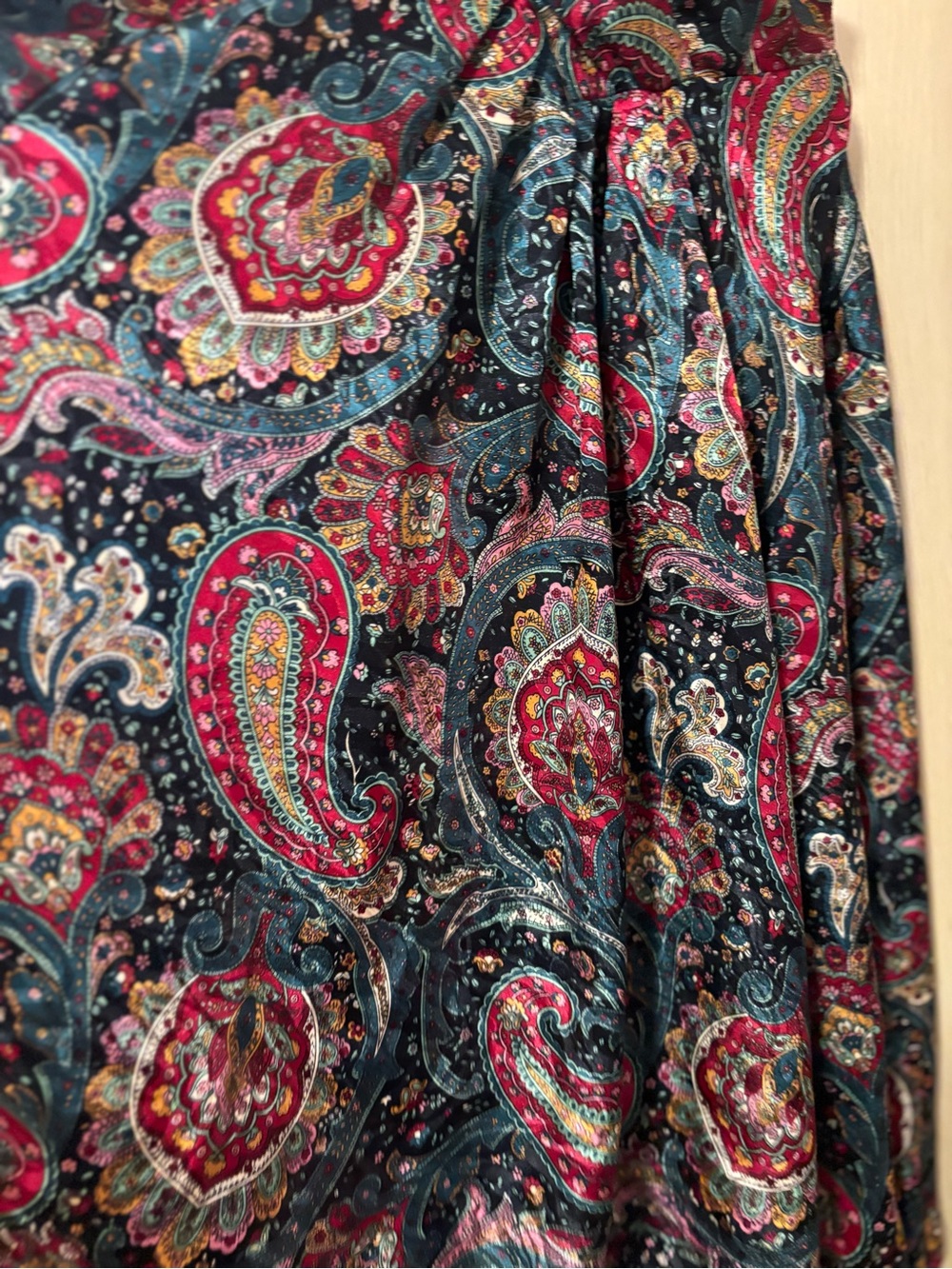 Floral Paisley Midi Skirt in Teal & Fuchsia